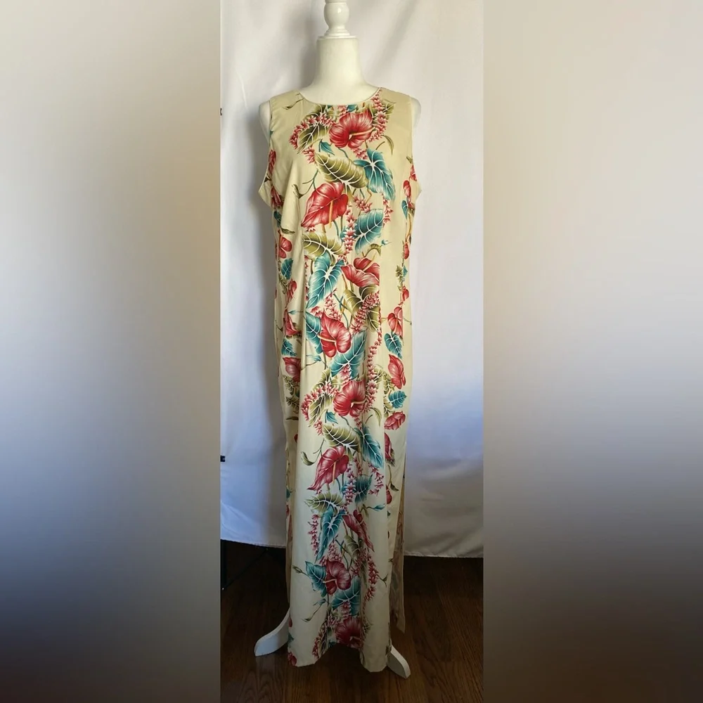 YOUNG HAWAII Sears Cream Tropical Maxi Dress with Red & Teal Floral Print - Picture 11 of 16